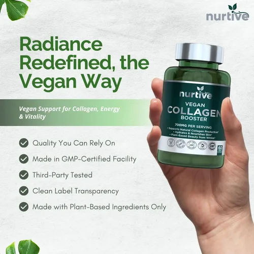 Vista 6 de Potenciador de colágeno a base de plantas, soporte vegano con vitamina C, aminoácidos y ácidos hialurónicos, 700 mg/porción, sin OMG, sin gluten
