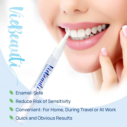 Vista 6 de VieBeauti Paquete de blanqueamiento dental - 3 bolígrafos blanqueadores y kit de blanqueamiento LED con gel remineralizante - Blanqueamiento dental