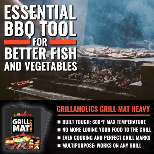 Vista 7 de Grillaholics Paquete pesado de cepillo de parrilla de latón Essentials + alfombrilla antiadherente para parrilla