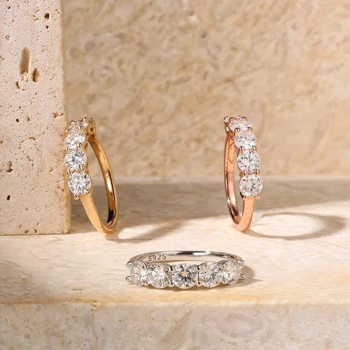 Vista 4 de SMILEST 5 Stone Moissanite Rings for Women, D Color VVS1 Clarity Brilliant Round Lab Created Diamond Rings 14K White Yellow Rose Gold Vermeil