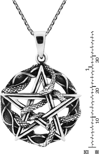 Vista 5 de AeraVida Collar con colgante de plata de ley 925 de pentagrama de serpiente entretejida Metal