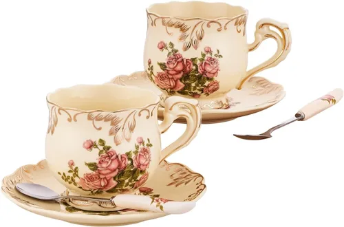 Vista 8 de Juego de 2 tazas de té y platillos de 8 onzas (floral colorido)