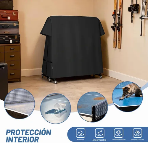 Vista 6 de Ping Pong Table Cover Outdoor Weatherproof Fits Universal 9x5 FT Negro
