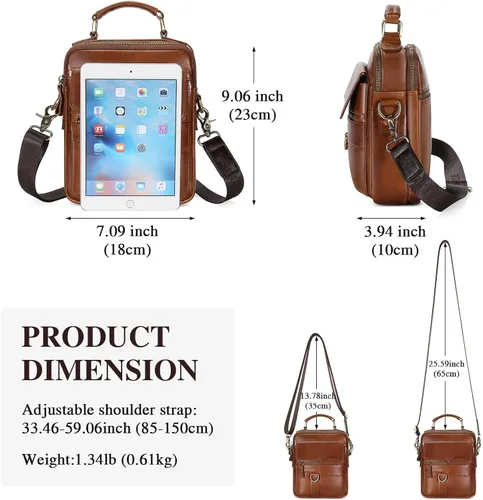 Vista 2 de BAIGIO Bolso bandolera de cuero genuino para hombre, bolso de mensajero pequeño para hombre, bolso de cuero para regalo de padre