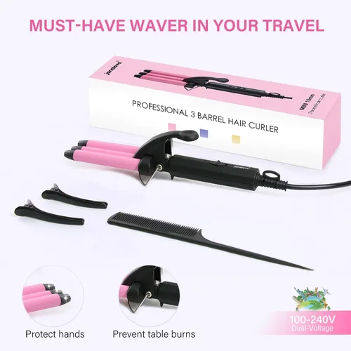 Vista 6 de Mini Rizador de Cabello, janelove Plancha Rizadora de Ondas Playeras de 1/2 Pulgada, Ondulador de Cabello para Cabello Corto y Mediano con 3