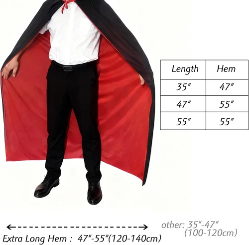 Vista 3 de Capa de vampiro gótica, capa de pirata, doble faz roja y negra con capucha para Halloween Navidad y Pascua.
