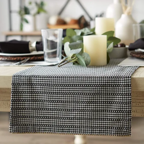 Vista 2 de DII Farmhouse Gingham, colección de mesa a cuadros, camino de mesa, 14x72, negro