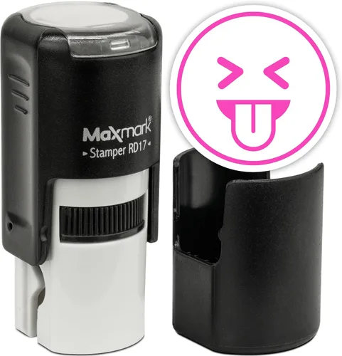 Vista 14 de MaxMark Sello de Emoji Autoentintado Redondo - Enojada - Tinta Negra
