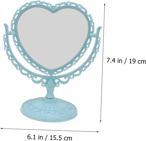 Vista 7 de Lurrose - Espejo estético de tocador con forma de corazón, espejo de maquillaje de doble cara con espejo de mesa de 360 grados con soporte