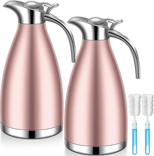 Vista 11 de Uiifan 2 Piezas Jarras Térmicas de Café de 68 oz, Jarra de Café Aislada de Acero Inoxidable para Líquidos Calientes, Olla Térmica al Vacío