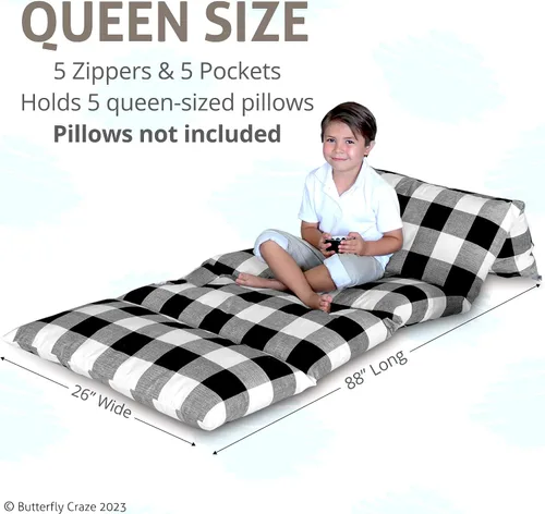 Vista 3 de Butterfly Craze - Funda de almohada para el suelo, funda de colchoneta, acogedora solución de asiento, cojín reclinable, perfecto para leer, ver tv