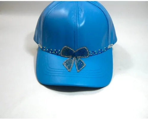 Vista 7 de Genuine 100% Leather light Blue Hip Hop Bling Streetwear Baseball Cap Hat Ladies Teens