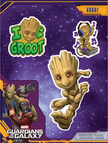 Vista 14 de Marvel Guardianes de la Galaxia Groot Calcomanías – Juego de 3 calcomanías de vinilo para coche, laptop, computadora, monopatín, calcomanías