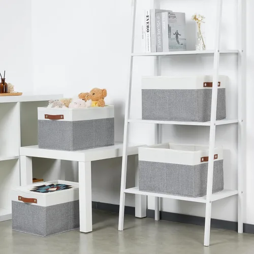 Vista 3 de Bidtakay Paquete de 4 cestas de almacenamiento plegables de tela para organizar 15 x 11 x 9.5 pulgadas, color blanco y gris claro
