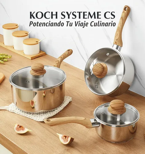 Vista 6 de KOCH SYSTEME CS Cacerola de acero inoxidable, olla de acero inoxidable de 1 cuarto de galón con base inoxidable de 5 capas, sartén con tapa y mango