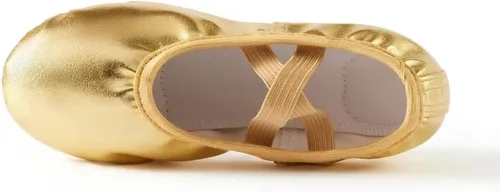 Vista 3 de Zapatillas de ballet de cuero con lunares para el vientre, zapatos de danza con suela dividida para gimnasia y yoga
