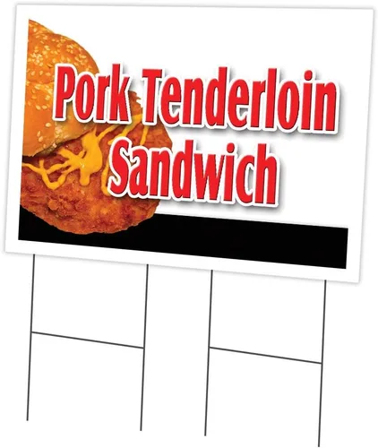 Vista 2 de SANDWICH de lomo de cerdo de 12 x 16 pulgadas para patio y estaca de plástico para exteriores Anuncia tu negocio Imagen de doble cara incluida