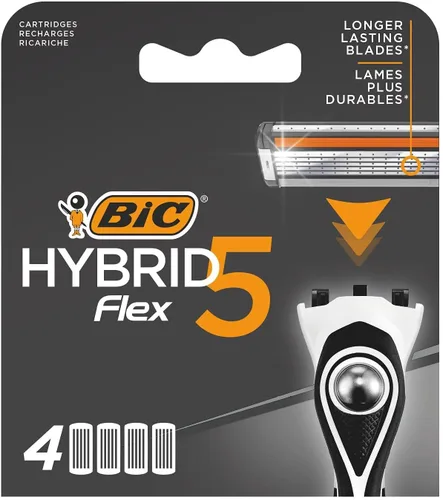Vista 4 de BIC Hybrid 5 Flex - Recambios de maquinilla de afeitar para hombre con 5 cuchillas de titanio móviles Nano-Tech - Caja de 8 cartuchos