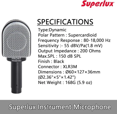 Vista 4 de Superlux PRA628MKII Micrófono de instrumento supercardioide