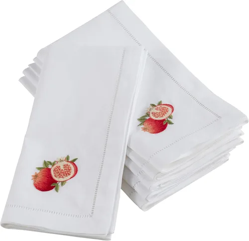 Vista 29 de Juego de 6 servilletas bordadas de magnolia hechas a mano con borde cosido