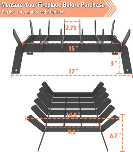 Vista 6 de Rejilla de chimenea resistente de 17 pulgadas, soporte pequeño de leña con 6 barras de soporte para accesorios de chimenea de interior y exterior