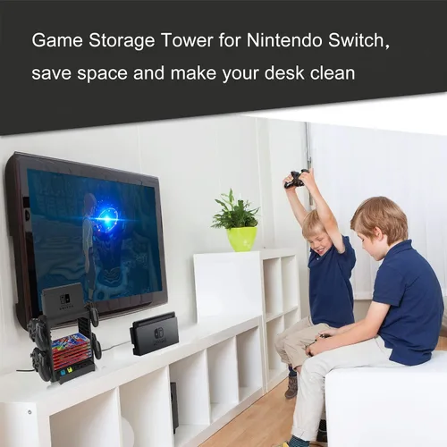Vista 7 de J&TOP Soporte multifuncional para torre de almacenamiento de disco de juego compatible con Nintendo Switchconsola OLED y controladores Switch Pro