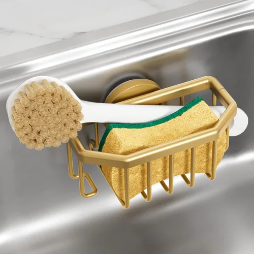 Vista 9 de TAILI Soporte de esponja para fregadero de cocina con ventosa fuerte, organizador de fregadero de aluminio a prueba de óxido, soporte de esponja