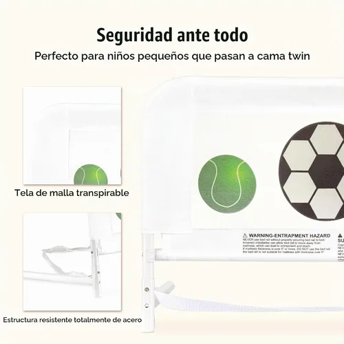 Vista 5 de Dream On Me Riel de cama de malla ajustable, dos niveles de altura, listo para usar, compatible con camas de tamaño individual, construcción