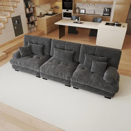 Vista 90 de Sofá modular de gran tamaño de 94 pulgadas, sofás seccionales grandes de color beige y blanco para sala de estar, juego de sofá de terciopelo, sofás