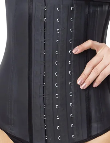 Vista 3 de Perfect Shape Entrenador de cintura para debajo del busto de látex, faja deportiva, faja moldeadora de cuerpo de reloj de arena, Negro