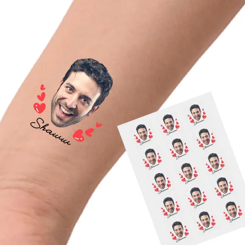 Vista 18 de YESCUSTOM Tatuajes temporales personalizados con foto, tatuaje facial personalizado con logotipo para adultos, parejas, mujeres, hombres, tatuajes