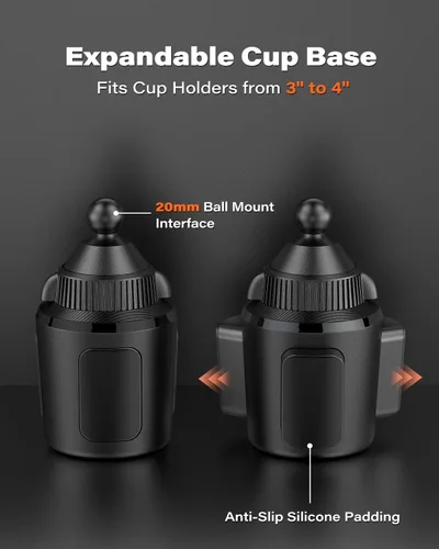 Vista 3 de APPS2Car Soporte magnético resistente para teléfono, brazo de aluminio, imanes N55 de doble anillo, se adapta a portavasos de 3 a 4 pulgadas, rótula