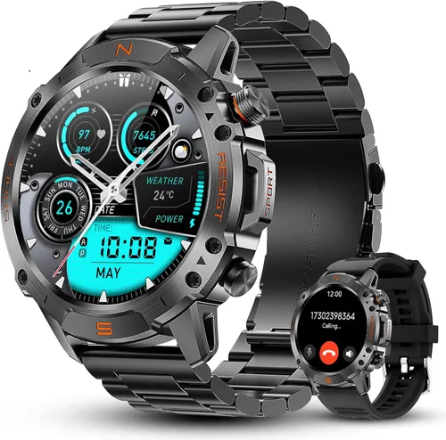 Vista 12 de WalkerFit Reloj inteligente para hombres, pantalla AMOLED redonda de 1.43", 5 ATM resistente al agua, monitor de frecuencia cardíaca y sueño