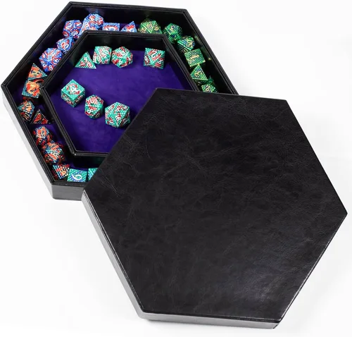 Vista 6 de DND - Bandeja de dados – Bandeja hexagonal 2 en 1 con ruedas y almacenamiento, piel sintética, color morado