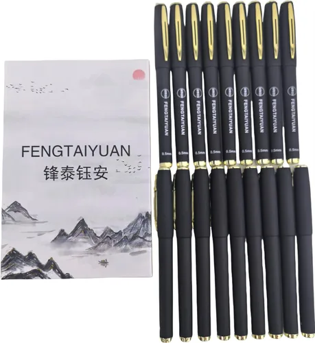 Vista 10 de Fengtaiyuan 038P18, Bolígrafos de Tinta de Gel Negro Tipo Roller - Agarre Cómodo Antideslizante, Tinta Negra, Ultra Finos, 0.38mm, Tinta de Secado