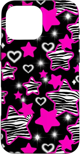 Vista 19 de Carcasa para iPhone 16 McBling Estética Zebra Print Stars Hearts Rosa Negro Y2K