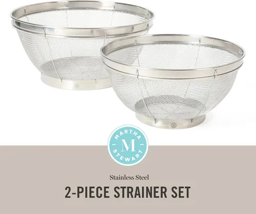 Vista 2 de Martha Stewart Covello - Colador de malla de acero inoxidable, 2 piezas, color plateado
