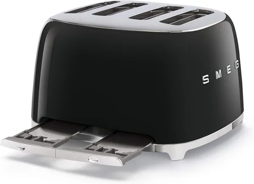 Vista 4 de Smeg Tostadora de 4 Rebanadas Estilo Retro Estético de los 50, 6 Preajustes, Ranuras Extra Anchas, Negro TSF03BLUS