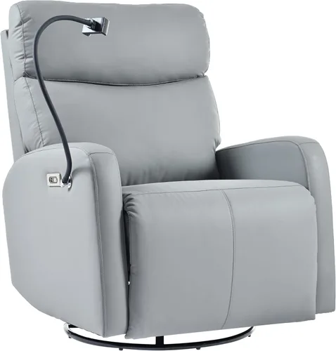 Vista 9 de Mecedora reclinable giratoria, mecedora de 270° con puertos USB para sala de estar, guardería, oficina, dormitorio, respaldo ergonómico, mecedoras