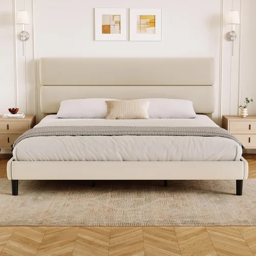 Vista 17 de GRUSIGN Base de cama de plataforma de tamaño individual con cabecera de terciopelo, soporte de listones de madera de altura ajustable, base