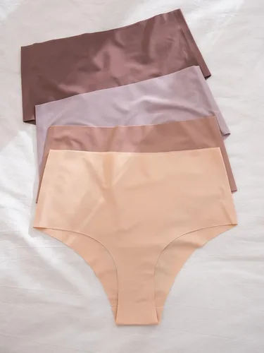 Vista 4 de MakeMeChic Paquete de 4 bragas sólidas de cintura alta sin costuras para mujer