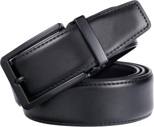 Vista 3 de Cinturón de cuero para hombre, para usar con pantalones vaqueros, color negro