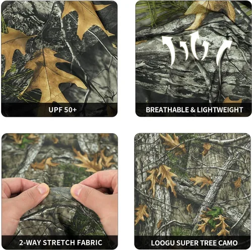 Vista 3 de LOOGU Camisa de camuflaje de caza para hombre, ligera, camisas de camuflaje para hombre, camisa de manga larga para pesca, senderismo, campamento