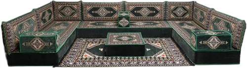 Vista 164 de arabicsofa Sofá en forma de U de estilo árabe para el suelo – Juego de Majlis hecho a mano – Sofá de estilo bohemio