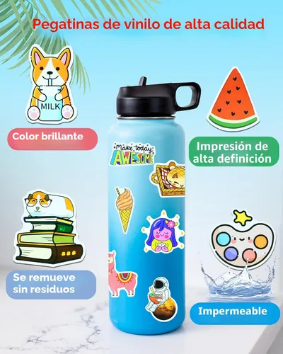 Vista 3 de 200 piezas de calcomanías para botellas de agua para niños, calcomanías lindas para botellas de agua, paquete de calcomanías de vinilo impermeables