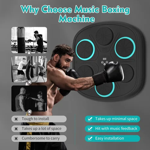 Vista 5 de Music Boxing Machine, Wall Mounted Punching Bag with Bluetooth, Boxing Training Workout Equipment with Gloves, Ideal Gift for Kids and Adults, Home