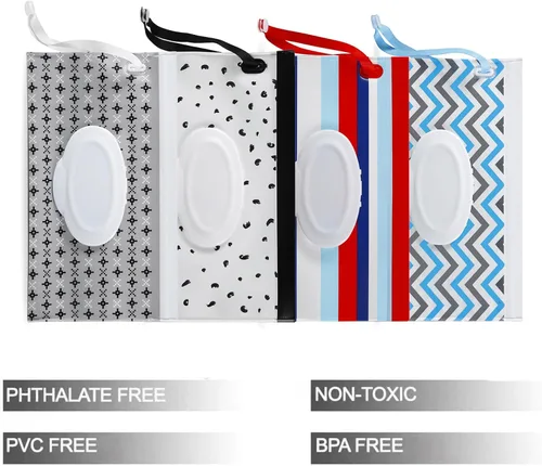 Vista 2 de PandaEar Paquete de 4 dispensadores de toallitas para bebés, bolsa de toallitas recargable para bebés, contenedor de toallitas portátil, bolsa