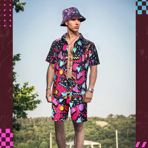 Vista 5 de Geosar 3 Pcs 80s 90s Outfit for Men Hippie Costume Color fresco