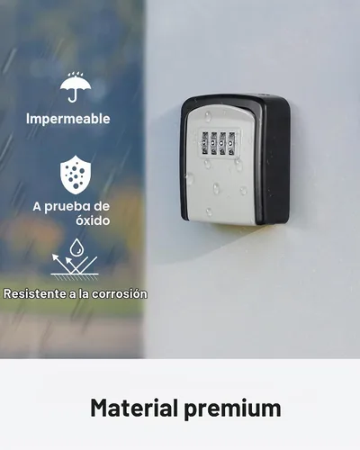 Vista 2 de Caja de seguridad Puroma para llaves, caja de seguridad con combinación de 4 dígitos, caja de seguridad portátil para la pared con código