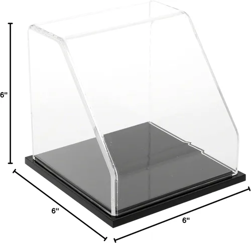Vista 2 de Plymor Vitrina frontal inclinada de acrílico transparente con base negra, 6" x 6" x 6